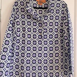 Tory Burch long sleeve cotton blouse . Ruffle detail logo buttons